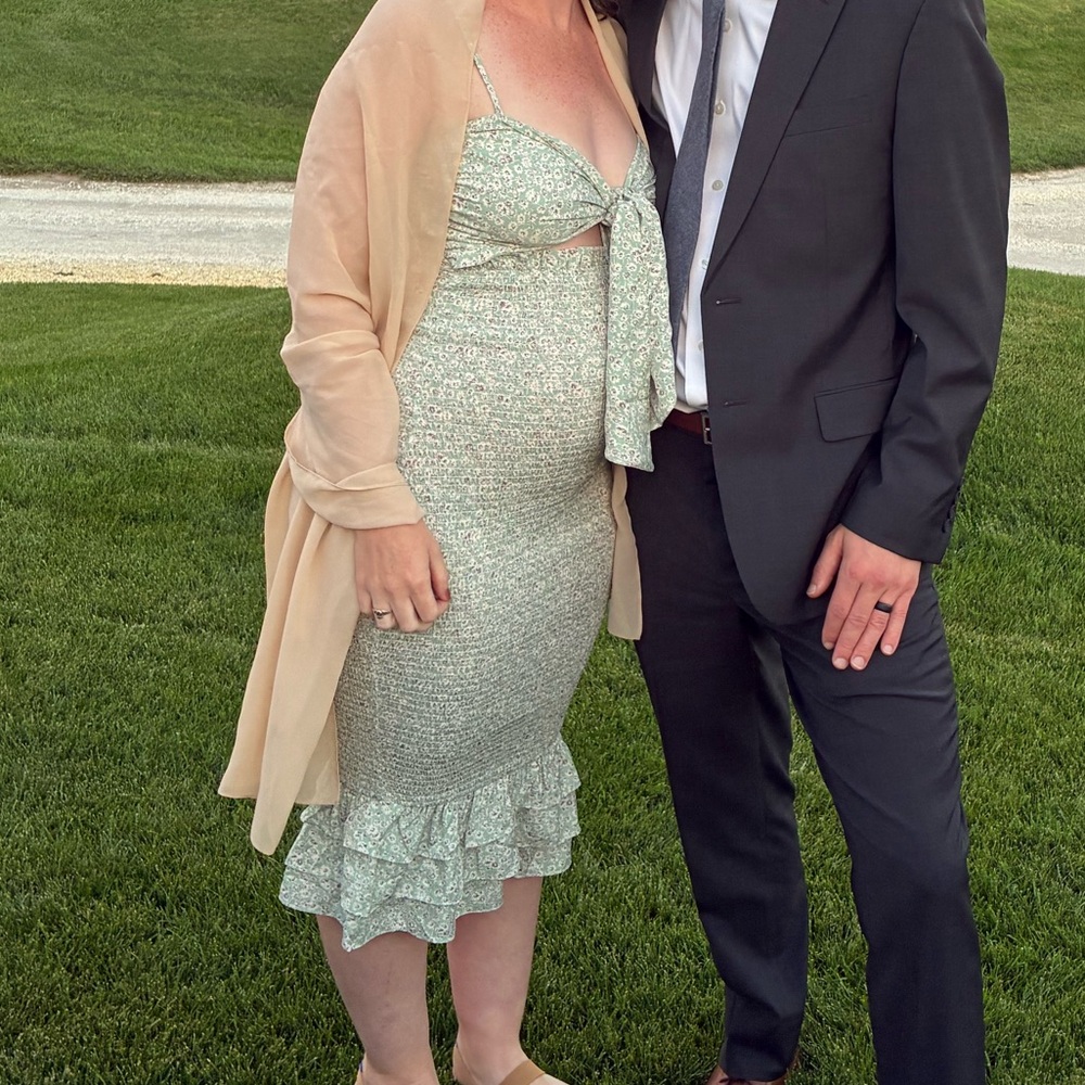 MABLE Light Green Textured Dress